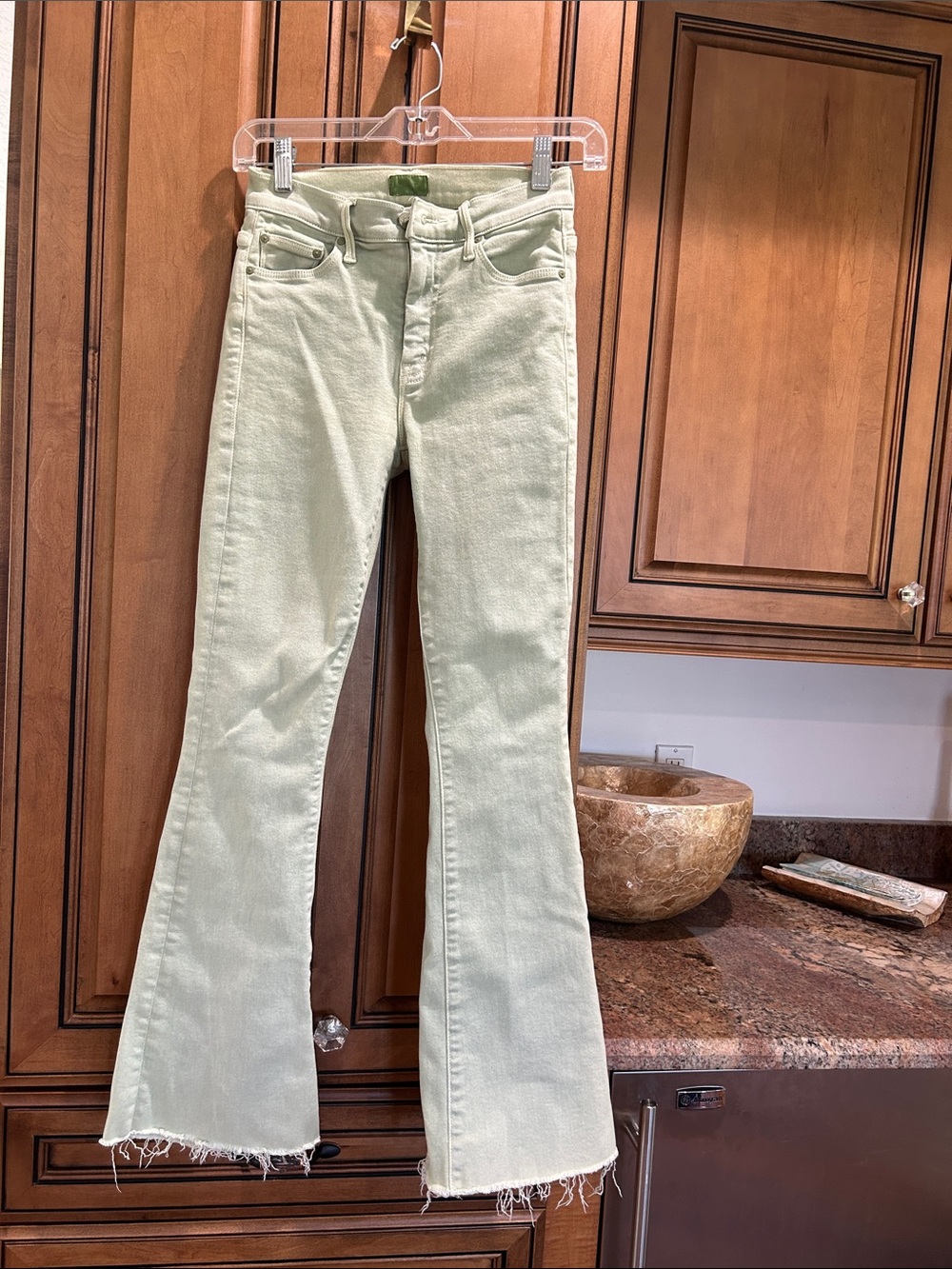 MOTHER Pale Mint High-Rise Flare Jeans